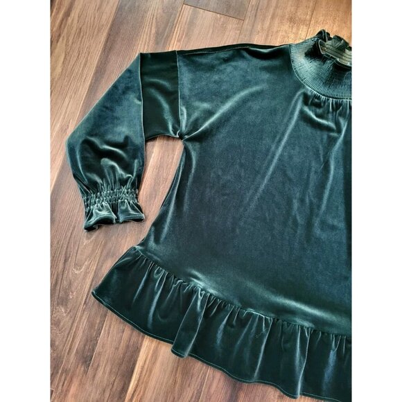 New Soft Surroundings Floriana Green Velvet Long Sleeve Ruffle Trim High Neck M - Picture 2 of 8